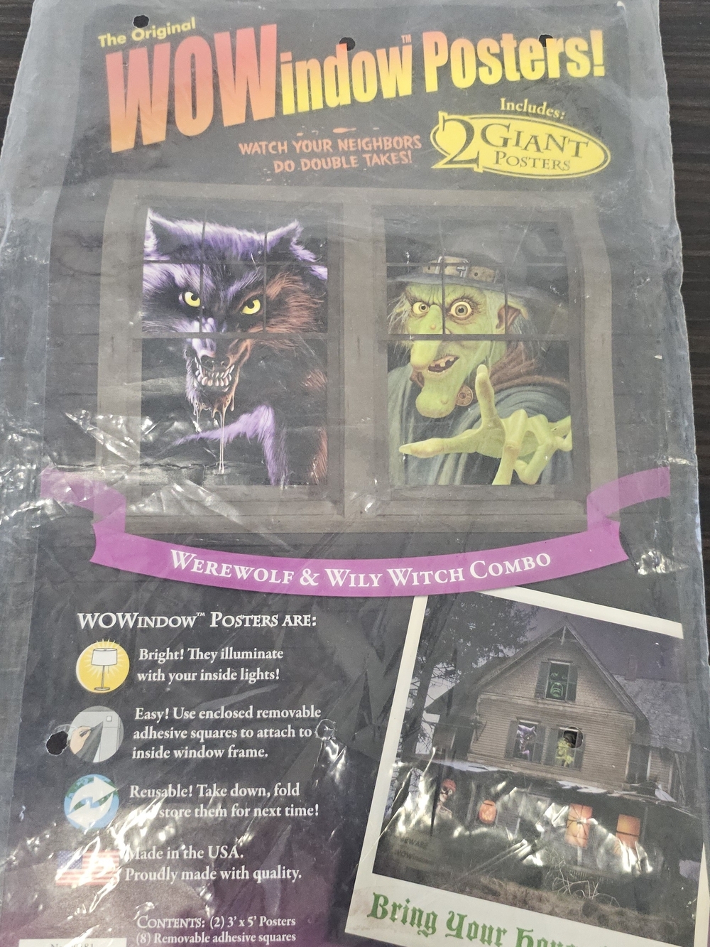 WOWindow Werewolf & Wily Witch Halloween Window Posters - Purple & Green
